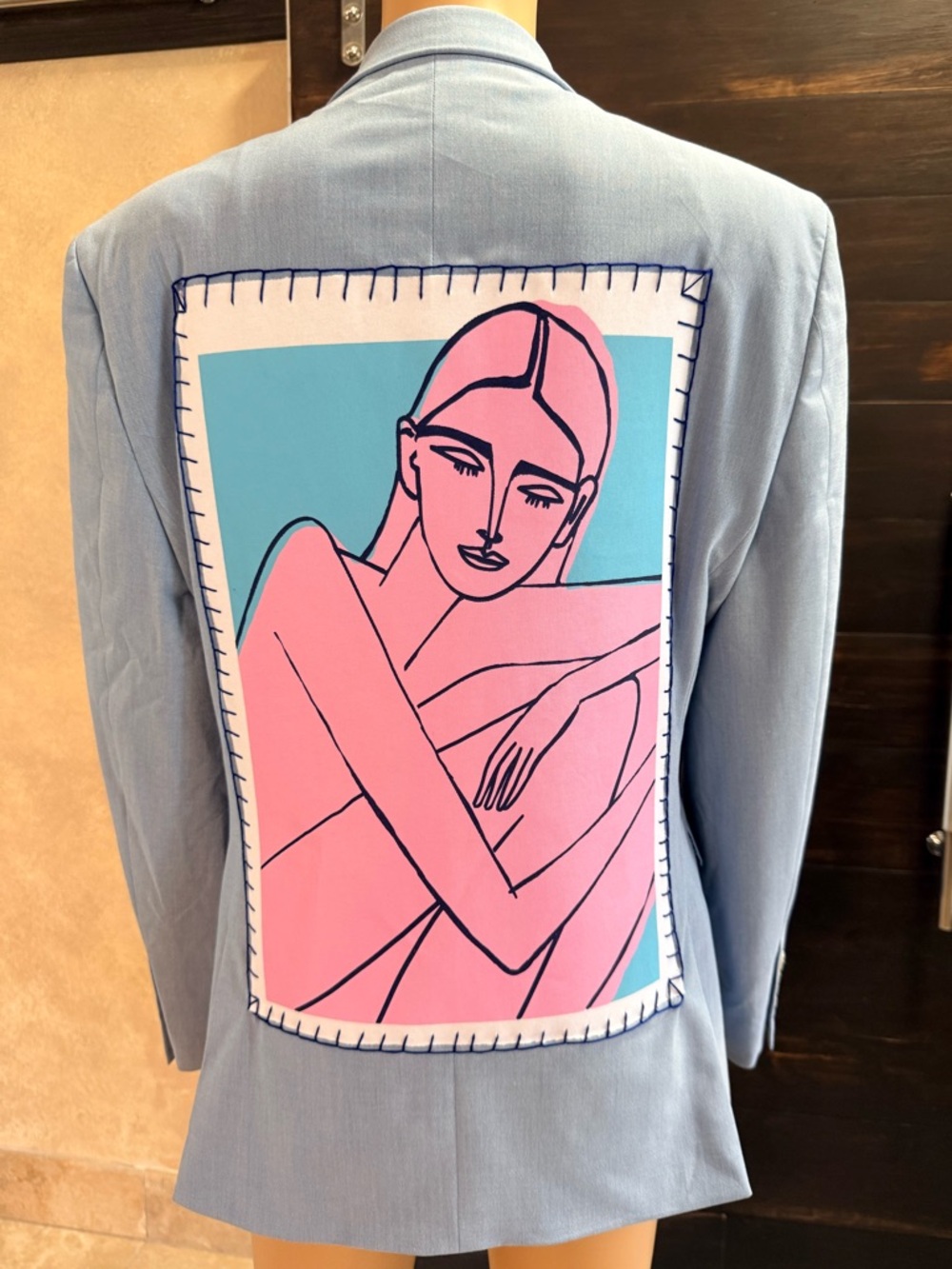 Upcycled Egara Pink Women Baby Blue  Lined Blazer Size Men's 40 Short Skinny Fit